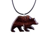 Wood Bear Necklace, Hand Carved Wooden Grizzly Bear Pendant for Men or Women, Spirit Animal Totem Jewelry Gift for Him Her