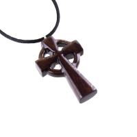 Celtic Cross Pendant, Hand Carved Wood Cross Necklace, Irish Mens Wooden Christian Jewelry, One of a Kind Gift for Him