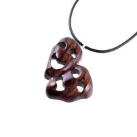 Hand Carved Comedy Tragedy Mask Necklace, Wooden Mask Pendant, Drama Necklace for Men or Women, Theatre Wood Jewelry