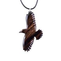 Hand Carved Raven Necklace, Wooden Crow Pendant, Totem Wood Bird Jewelry Handcrafted Gift