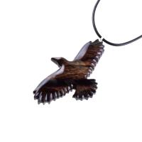 Hand Carved Raven Necklace, Wooden Crow Pendant, Totem Wood Bird Jewelry Handcrafted Gift