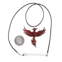 Rising Phoenix Necklace, Hand Carved Wooden Phoenix Pendant, Wood Firebird Jewelry, Inspirational Gift for Her Him