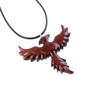 Rising Phoenix Necklace, Hand Carved Wooden Phoenix Pendant, Wood Firebird Jewelry, Inspirational Gift for Her Him