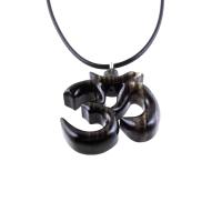 Hand Carved Om Pendant for Men or Women, Wooden Ohm Necklace, Yoga Gift Aum Wood Jewelry