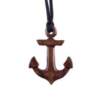 Hand Carved Wooden Anchor Pendant, Mens Wood Necklace, Handmade Nautical Jewelry Gift for Him