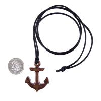 Hand Carved Wooden Anchor Pendant, Mens Wood Necklace, Handmade Nautical Jewelry Gift for Him