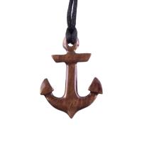 Hand Carved Wooden Anchor Pendant, Mens Wood Necklace, Handmade Nautical Jewelry Gift for Him