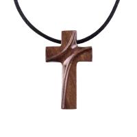 Wooden Cross Pendant, Hand Carved Wood Cross Necklace, Mens Christian Jewelry, Gift for Him