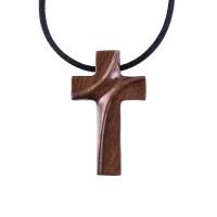 Wooden Cross Pendant, Hand Carved Wood Cross Necklace, Mens Christian Jewelry, Gift for Him