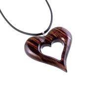 Wooden Heart Pendant, Hand Carved Wood Heart Necklace, 5th Anniversary Gift for Her, One of a Kind Handmade Jewelry