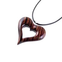 Wooden Heart Pendant, Hand Carved Wood Heart Necklace, 5th Anniversary Gift for Her, One of a Kind Handmade Jewelry