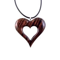 Wooden Heart Pendant, Hand Carved Wood Heart Necklace, 5th Anniversary Gift for Her, One of a Kind Handmade Jewelry