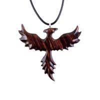 Hand Carved Phoenix Necklace, Wooden Rising Phoenix Pendant for Men or Women, Wood Firebird Necklace, Fantasy Inspirational Jewelry