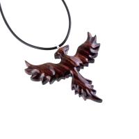 Hand Carved Phoenix Necklace, Wooden Rising Phoenix Pendant for Men or Women, Wood Firebird Necklace, Fantasy Inspirational Jewelry