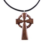 Wooden Celtic Cross Pendant, Wood Celtic Cross Necklace, Hand Carved Irish Christian Jewelry for Men