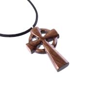 Wooden Celtic Cross Pendant, Wood Celtic Cross Necklace, Hand Carved Irish Christian Jewelry for Men