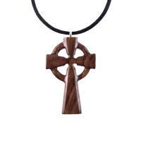 Wooden Celtic Cross Pendant, Wood Celtic Cross Necklace, Hand Carved Irish Christian Jewelry for Men
