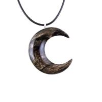 Hand Carved Moon Necklace, Wooden Crescent Moon Pendant, Wood Celestial Necklace, Pagan Lunar Jewelry for Men or Women