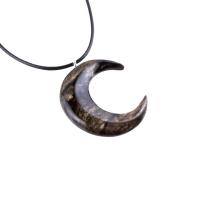 Hand Carved Moon Necklace, Wooden Crescent Moon Pendant, Wood Celestial Necklace, Pagan Lunar Jewelry for Men or Women