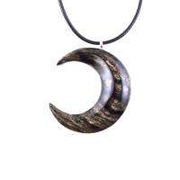 Hand Carved Moon Necklace, Wooden Crescent Moon Pendant, Wood Celestial Necklace, Pagan Lunar Jewelry for Men or Women