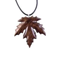 Wooden Maple Leaf Pendant Necklace, Hand Carved Wood Jewelry, Woodland Gift for Men Women
