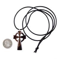 Celtic Cross Pendant, Hand Carved Wood Cross Necklace, Irish Mens Wooden Christian Jewelry, One of a Kind Gift for Him