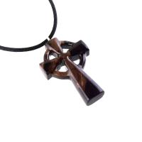 Celtic Cross Pendant, Hand Carved Wood Cross Necklace, Irish Mens Wooden Christian Jewelry, One of a Kind Gift for Him
