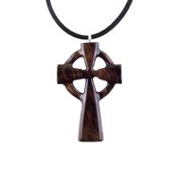 Celtic Cross Pendant, Hand Carved Wood Cross Necklace, Irish Mens Wooden Christian Jewelry, One of a Kind Gift for Him