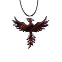 Hand Carved Phoenix Necklace, Wooden Rising Phoenix Pendant for Men or Women, Wood Firebird Necklace, Fantasy Inspirational Jewelry