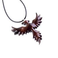 Hand Carved Phoenix Necklace, Wooden Rising Phoenix Pendant for Men or Women, Wood Firebird Necklace, Fantasy Inspirational Jewelry