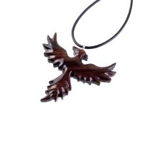 Hand Carved Phoenix Necklace, Wooden Rising Phoenix Pendant for Men or Women, Wood Firebird Necklace, Fantasy Inspirational Jewelry
