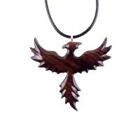 Hand Carved Phoenix Necklace, Wooden Rising Phoenix Pendant for Men or Women, Wood Firebird Necklace, Fantasy Inspirational Jewelry