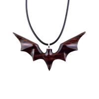 Hand Carved Bat Necklace, Wooden Bat Pendant, Totem Spirit Animal Handmade Wood Jewelry for Men Women