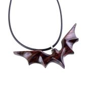 Hand Carved Bat Necklace, Wooden Bat Pendant, Totem Spirit Animal Handmade Wood Jewelry for Men Women