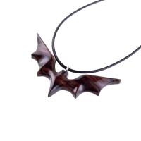 Hand Carved Bat Necklace, Wooden Bat Pendant, Totem Spirit Animal Handmade Wood Jewelry for Men Women