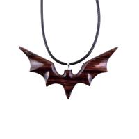 Hand Carved Bat Necklace, Wooden Bat Pendant, Totem Spirit Animal Handmade Wood Jewelry for Men Women