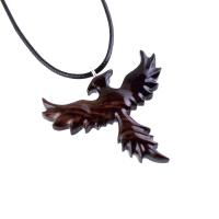 Hand Carved Phoenix Necklace, Wooden Rising Phoenix Pendant for Men or Women, Wood Firebird Necklace, Fantasy Inspirational Jewelry