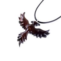 Hand Carved Phoenix Necklace, Wooden Rising Phoenix Pendant for Men or Women, Wood Firebird Necklace, Fantasy Inspirational Jewelry