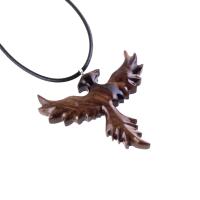 Rising Phoenix Necklace, Hand Carved Wooden Phoenix Pendant, Fantasy Wood Jewelry, Firebird Inspirational Gift for Him Her