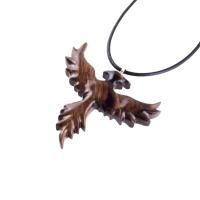 Rising Phoenix Necklace, Hand Carved Wooden Phoenix Pendant, Fantasy Wood Jewelry, Firebird Inspirational Gift for Him Her