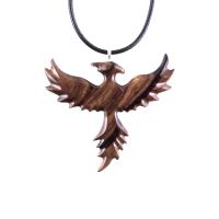 Rising Phoenix Necklace, Hand Carved Wooden Phoenix Pendant, Fantasy Wood Jewelry, Firebird Inspirational Gift for Him Her