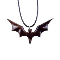 Hand Carved Bat Necklace, Wooden Bat Pendant, Totem Spirit Animal Handmade Wood Jewelry for Men Women