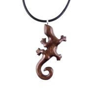 Hand Carved Gecko Pendant, Wooden Lizard Necklace, Wood Salamander Necklace, Totem Lizard Jewelry Gift for Men or Women