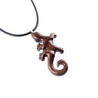 Hand Carved Gecko Pendant, Wooden Lizard Necklace, Wood Salamander Necklace, Totem Lizard Jewelry Gift for Men or Women