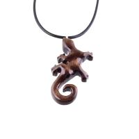 Hand Carved Gecko Pendant, Wooden Lizard Necklace, Wood Salamander Necklace, Totem Lizard Jewelry Gift for Men or Women
