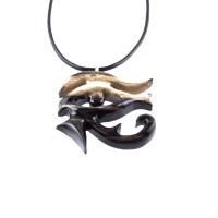 Eye of Horus Necklace, Hand Carved Wooden Eye of Horus Pendant, Eye of Ra Egyptian Amulet for Men or Women