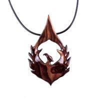 Phoenix Necklace for Men or Women, Hand Carved Wooden Phoenix Rising Pendant, Wood Firebird Necklace, Inspirational Jewelry Gift for Him Her