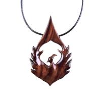 Phoenix Necklace for Men or Women, Hand Carved Wooden Phoenix Rising Pendant, Wood Firebird Necklace, Inspirational Jewelry Gift for Him Her