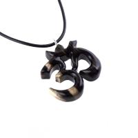 Hand Carved Om Pendant for Men or Women, Wooden Ohm Necklace, Yoga Gift Aum Wood Jewelry