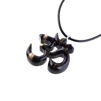 Hand Carved Om Pendant for Men or Women, Wooden Ohm Necklace, Yoga Gift Aum Wood Jewelry